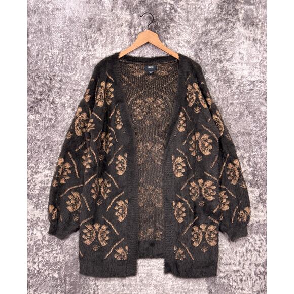 Anthropologie Sweater OS One Size Women Maeve Brown Gold Metallic Fuzzy Cardigan - Picture 1 of 8